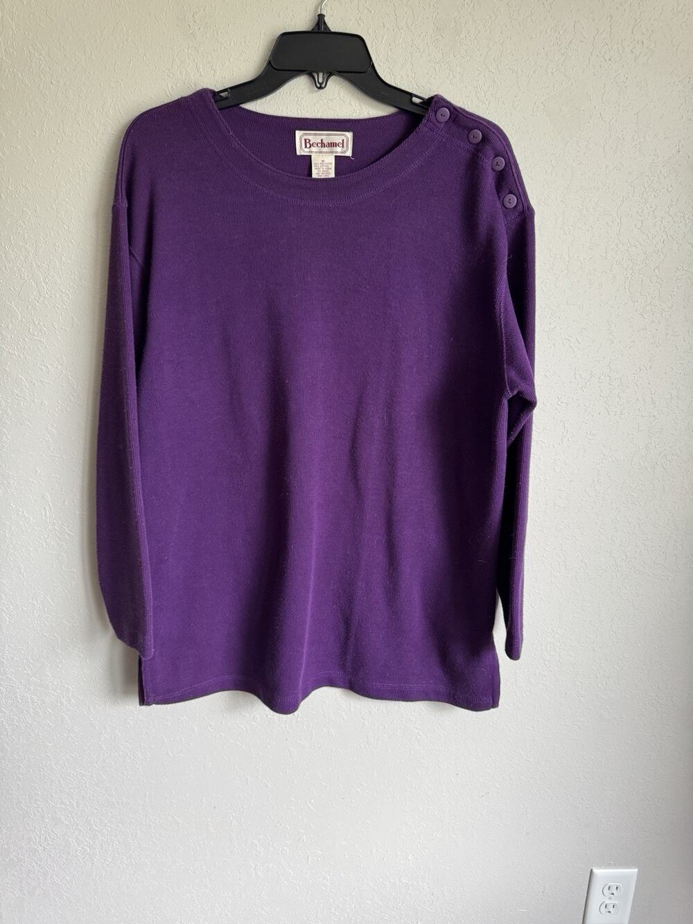 Bechamel Purple Round Button Neck Vintage Tunic Sweater Womens M Grannycore